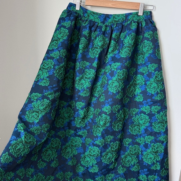 Anthropologie Sunday in Brooklyn Blue and Green Floral A-Line Skirt Size M - Picture 2 of 13